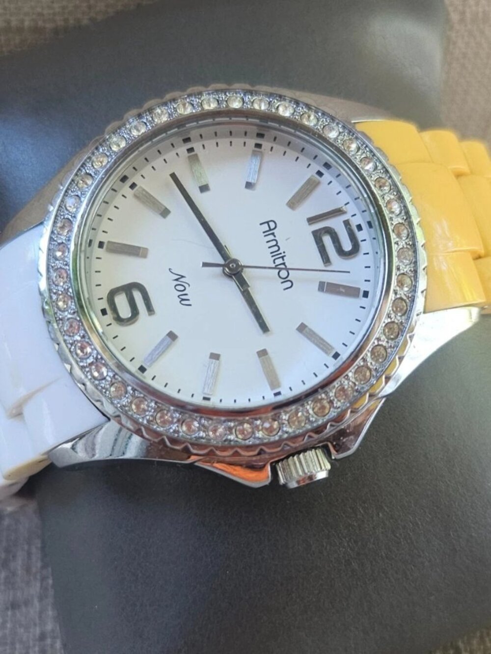 Armitron Ladies Wristwatch Dual Tone Band Crystal Accent Bezel Analog Watch